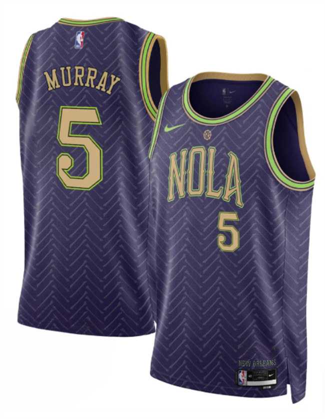 Mens New Orleans Pelicans #5 Dejounte Murray Purple 2024-25 City Ediiton Stitched Jersey Dzhi